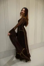 BROWN EMBELLISSHED LONG KURTI WITH GHARARA AND DUPATTA